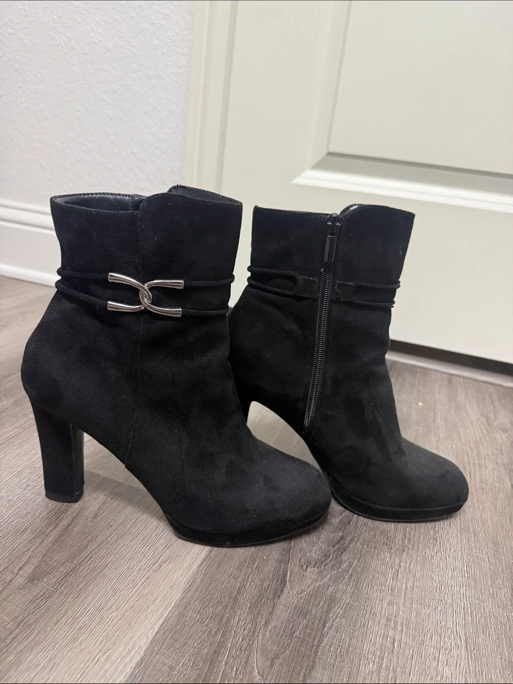 Impo Black Suede Ankle Booties with Side Buckle Detail 9